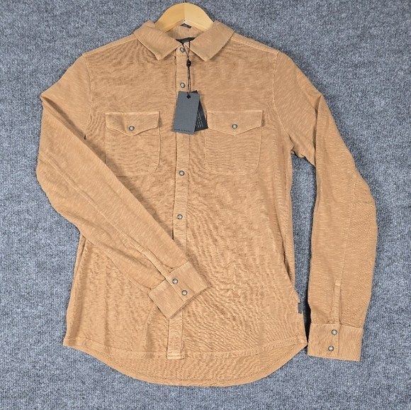 John Varvatos Avron Slub Organic Cotton Knit Snap-Up Western Shirt Mens Size XS